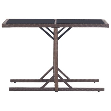 vidaXL Τραπέζι Κήπου Καφέ 110x53x72cm Γυάλινο και Συνθετικό ρατάν 1 τεμ.