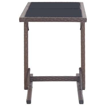 vidaXL Τραπέζι Κήπου Καφέ 110x53x72cm Γυάλινο και Συνθετικό ρατάν 1 τεμ.