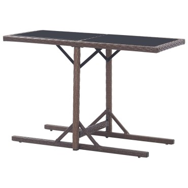 vidaXL Τραπέζι Κήπου Καφέ 110x53x72cm Γυάλινο και Συνθετικό ρατάν 1 τεμ.
