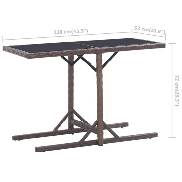 vidaXL Τραπέζι Κήπου Καφέ 110x53x72cm Γυάλινο και Συνθετικό ρατάν 1 τεμ.