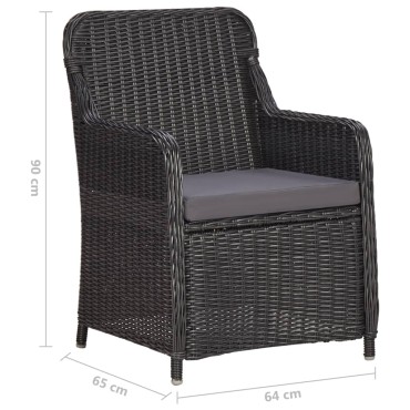 vidaXL Σετ Επίπλων Bistro Κήπου 3 τεμ. Μαύρο Συνθ. Ρατάν με Μαξιλάρια 50x60cm