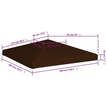 vidaXL Κάλυμμα για Κιόσκι Καφέ 3 x 3 μ. 310 γρ./μ²