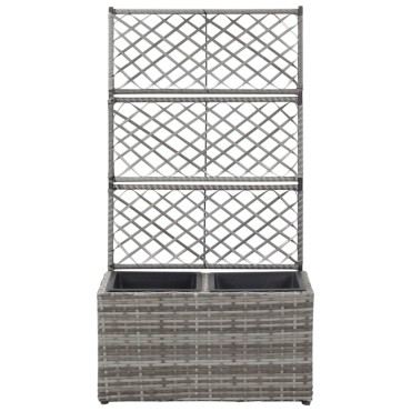 vidaXL Ζαρντινιέρα Υπερυψωμένη+Καφασωτό Γκρι 58x30x107 εκ. Συνθ. Ρατάν