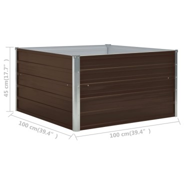 vidaXL Ζαρντινιέρα Ψηλή Καφέ 100 x 100 x 45 εκ. Γαλβανισμένος Χάλυβας