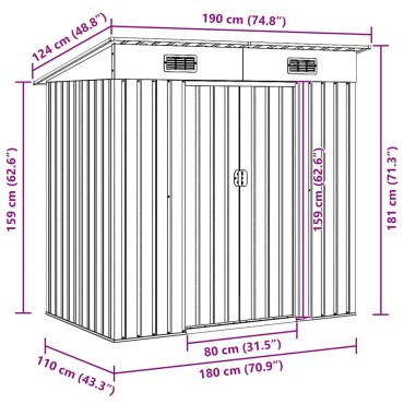 vidaXL Αποθήκη Κήπου Καφέ 194 x 121 x 181 εκ. Ατσάλινη