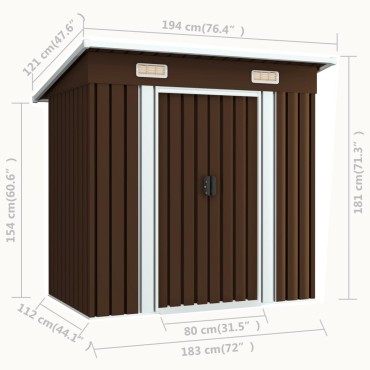 vidaXL Αποθήκη Κήπου Καφέ 194 x 121 x 181 εκ. Ατσάλινη