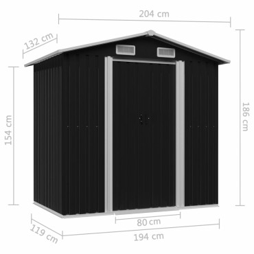 vidaXL Αποθήκη Κήπου Ανθρακί 204 x 132 x 186 εκ. Ατσάλινη