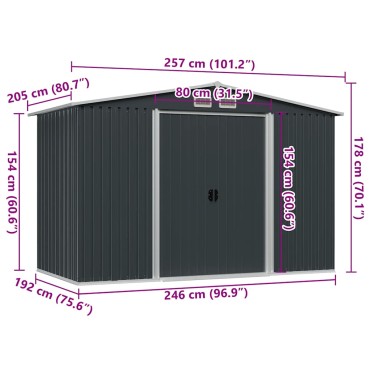 vidaXL Αποθήκη Κήπου Ανθρακί 257 x 205 x 178 εκ. Ατσάλινη