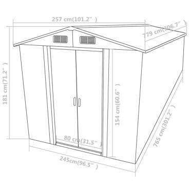 vidaXL Αποθήκη Κήπου Ανθρακί 257 x 779 x 181 εκ. Γαλβανισμένο Ατσάλι