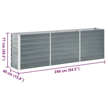 vidaXL Ζαρντινιέρα Υπερυψωμένη Γκρι 240x40x77 εκ. Γαλβανισμ. Χάλυβας