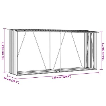 vidaXL Υπόστεγο Αποθήκευσης Ξύλων Κήπου Ανθρακί 330x84x152 εκ. Ατσάλι