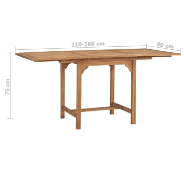 vidaXL Τραπέζι Κήπου Επεκτεινόμενο (110-160)x80x75cm Μασίφ Ξύλο Teak 1 τεμ.