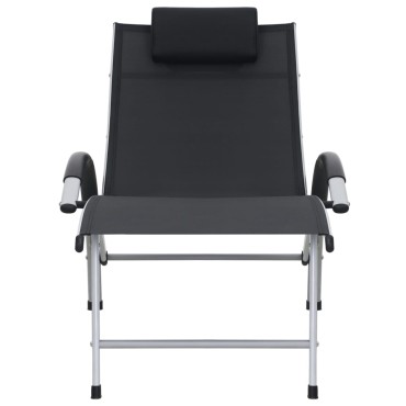 vidaXL Ξαπλώστρα Μαύρη από Αλουμίνιο και Textilene 67,5x180x46cm 1 τεμ.