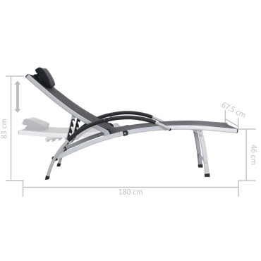 vidaXL Ξαπλώστρα Μαύρη από Αλουμίνιο και Textilene 67,5x180x46cm 1 τεμ.