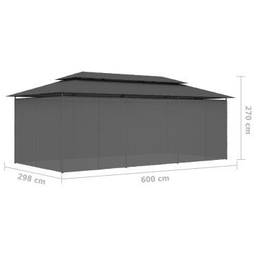 vidaXL Κιόσκι με Κουρτίνες Ανθρακί 600 x 298 x 270 εκ.