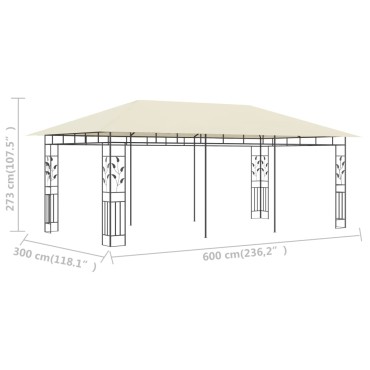 vidaXL Κιόσκι με Αντικουνουπικό Δίχτυ Κρεμ 6x3x2,73 μ.
