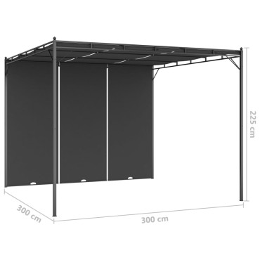 vidaXL Κιόσκι Κήπου Ανθρακί 3 x 3 x 2,25 μ. με Πλαϊνή Κουρτίνα