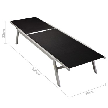 vidaXL Ξαπλώστρες 2 τεμ. Μαύρες από Ατσάλι / Textilene με Τραπέζι 30x30x29,5cm
