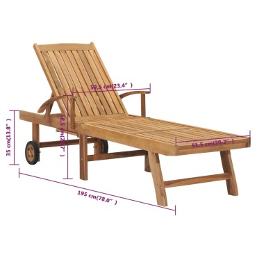 vidaXL Ξαπλώστρα από Μασίφ Ξύλο Teak 1 τεμ.