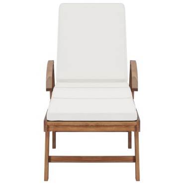 vidaXL Ξαπλώστρα Κρεμ από Μασίφ Ξύλο Teak με Μαξιλάρι 1 τεμ.