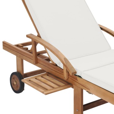 vidaXL Ξαπλώστρα Κρεμ από Μασίφ Ξύλο Teak με Μαξιλάρι 1 τεμ.