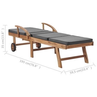 vidaXL Ξαπλώστρα Σκούρο Γκρι από Μασίφ Ξύλο Teak με Μαξιλάρι 1 τεμ.
