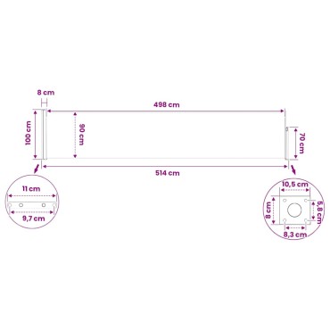 vidaXL Σκίαστρο Πλαϊνό Συρόμενο Βεράντας Γκρι 100 x 514 εκ.