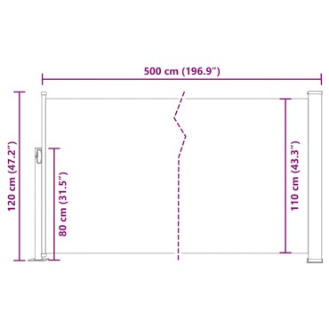 vidaXL Σκίαστρο Πλαϊνό Συρόμενο Βεράντας Κρεμ 120 x 500 εκ.