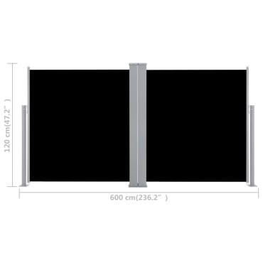 vidaXL Σκίαστρο Πλαϊνό Συρόμενο Μαύρο 120 x 600 εκ.