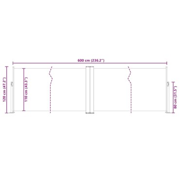 vidaXL Σκίαστρο Πλαϊνό Συρόμενο Ανθρακί 120 x 600 εκ.