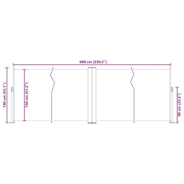 vidaXL Σκίαστρο Πλαϊνό Συρόμενο Μαύρο 140 x 600 εκ.