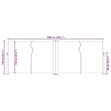 vidaXL Σκίαστρο Πλαϊνό Συρόμενο Κρεμ 140 x 1000 εκ.