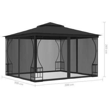 vidaXL Κιόσκι με Δίχτυα Ανθρακί 300 x 300 x 265 εκ.