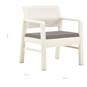 vidaXL Σαλόνι Κήπου 3 τεμ. Λευκό Πλαστικό 77x54x40cm