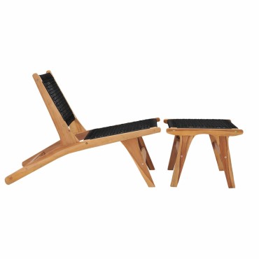 vidaXL Σεζλόνγκ με Υποπόδιο από Μασίφ Ξύλο Teak και Σχοινί 89,5x60x65cm 1 τεμ.