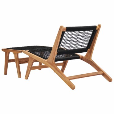 vidaXL Σεζλόνγκ με Υποπόδιο από Μασίφ Ξύλο Teak και Σχοινί 89,5x60x65cm 1 τεμ.