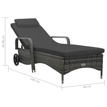 vidaXL Ξαπλώστρα Ανθρακί από Συνθετικό Ρατάν με Ρόδες 66x198x(30-98)cm 1 τεμ.