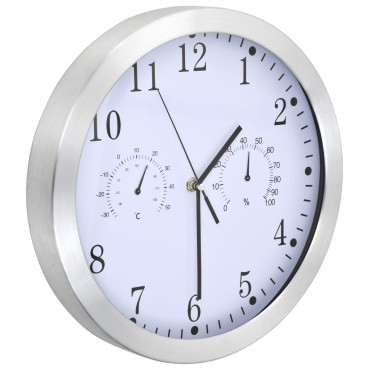 vidaXL Ρολόι Τοίχου Λευκό 30 εκ. Quartz με Υγρόμετρο και Θερμόμετρο
