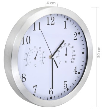 vidaXL Ρολόι Τοίχου Λευκό 30 εκ. Quartz με Υγρόμετρο και Θερμόμετρο