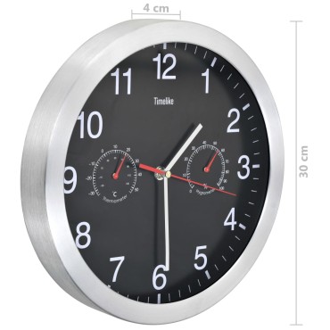 vidaXL Ρολόι Τοίχου Μαύρο 30 εκ. Quartz με Υγρόμετρο και Θερμόμετρο