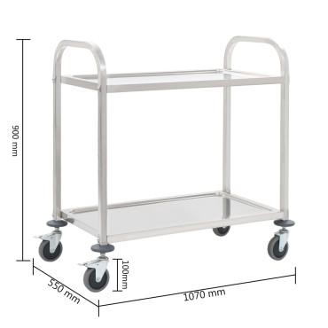 vidaXL Τρόλεϊ Κουζίνας με 2 Ράφια 96,5x55x90cm από Ανοξείδωτο Ατσάλι 1 τεμ.