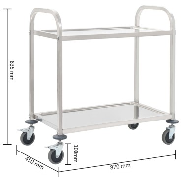 vidaXL Τρόλεϊ Κουζίνας με 2 Ράφια 95x45x83,5cm από Ανοξείδωτο Ατσάλι 1 τεμ.