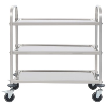 vidaXL Τρόλεϊ Κουζίνας με 3 Ράφια 95x45x83,5cm από Ανοξείδωτο Ατσάλι 1 τεμ.