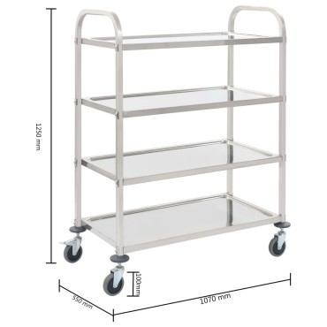 vidaXL Τρόλεϊ Κουζίνας με 4 Ράφια 107x55x125cm από Ανοξείδωτο Ατσάλι 1 τεμ.