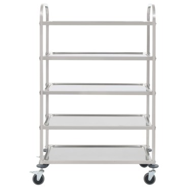 vidaXL Τρόλεϊ Κουζίνας με 5 Ράφια 107x55x147cm από Ανοξείδωτο Ατσάλι 1 τεμ.