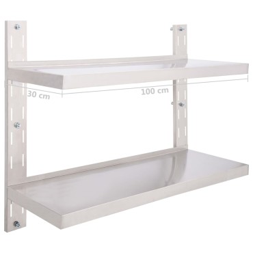 vidaXL Ράφι Τοίχου 2 Επιπέδων 100x30cm από Ανοξείδωτο Ατσάλι 1 τεμ.