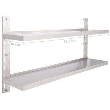 vidaXL Ράφι Τοίχου 2 Επιπέδων 150x30cm από Ανοξείδωτο Ατσάλι 1 τεμ.