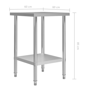 vidaXL Πάγκος Εργασίας Κουζίνας 60x60x85 εκ. από Ανοξείδωτο Ατσάλι