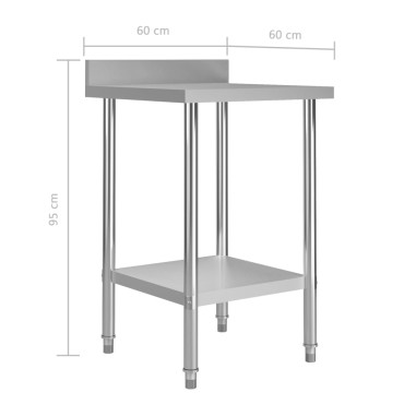 vidaXL Πάγκος Εργασίας Κουζίνας με Πλάτη 60x60x93 εκ. Ανοξείδ. Ατσάλι