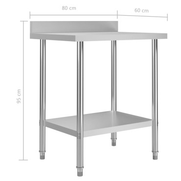 vidaXL Πάγκος Εργασίας Κουζίνας με Πλάτη 80x60x93 εκ. Ανοξείδ. Ατσάλι